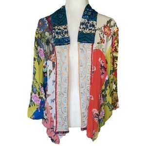 Vicente Floral and lace embroidered Multicolor Kimono Cardigan